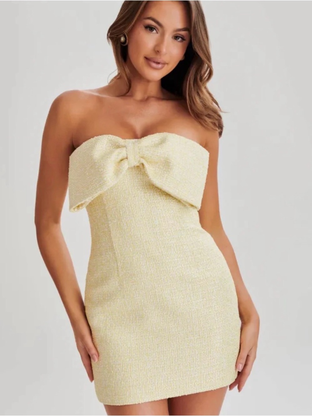 Meshki Elizabeth Tweed Mini Dress in Lemon Size Small